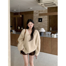 批发实拍实价 超厚实宽松慵懒风内里<b class='q'>婴儿</b>绒冬季羊圈毛套头上衣女