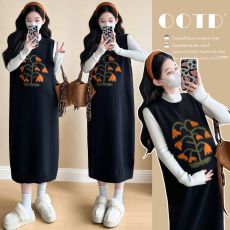 批发实拍~2024秋<b class='q'>冬</b>韩版时尚发财树减龄显瘦马甲裙+打底衫两件套