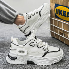 批发秋季新款厚底增高皮革拼接老爹鞋男士日常户外运动低帮系带男鞋