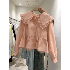 批发<b class='q'>韩国</b>东大门2025秋季蕾丝花边娃娃领宽松系扣衬衫女长袖百搭上衣