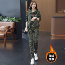 批发三件套新款女装加绒加厚冬季连帽卫衣女休闲保暖<b class='q'>迷彩服</b>时尚<b class='q'>套装</b>潮