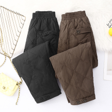 批发实拍新款2025文艺纯色菱形格口袋冬季女款百搭显瘦保暖休闲裤