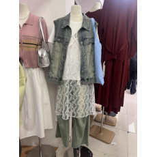 批发；十三行叠穿透视蕾丝罩衫吊带裙子小众法式中长款连衣裙