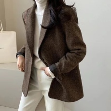 批发2024年秋装新款 纯色百搭羊毛呢西装外套女 <b class='q'>韩国</b>东大门<b class='q'>代购</b>