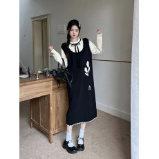 批发实拍大码女装秋冬胖mm法式连衣裙设计感假两件显瘦减龄内搭毛衣裙