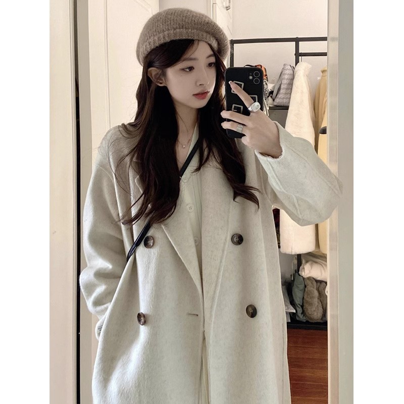 모직 여성 코트 작은 키 2025 새로운 가을 겨울철 고급 센스 한 부서 그는 벤 바람 겨울 의류 두꺼움 모직 코트