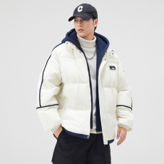 批发假两件连帽棉衣外套男2024冬季新款加厚保暖羽绒棉服宽松休闲棉袄