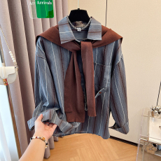 批发实拍韩国东大门外搭披肩衬衫两件套上衣女秋2025新款复古衬衣