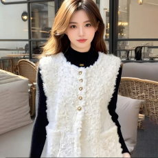 批发AI图 时尚单排扣加厚保暖羊羔毛马甲气质百搭减龄外套背心外搭