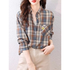 批发纯棉格子衬衫女长袖2024<b class='q'>秋</b>装新款韩版时尚设计感显瘦衬衣女上衣