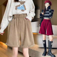 批发实拍学院风显瘦休闲短裤2025秋冬卷边a字灯芯绒外穿靴裤子卷边裤