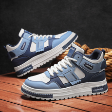 批发秋冬新款皮革拼接增高时尚撞色男士板鞋日常休闲户外运动系带男鞋