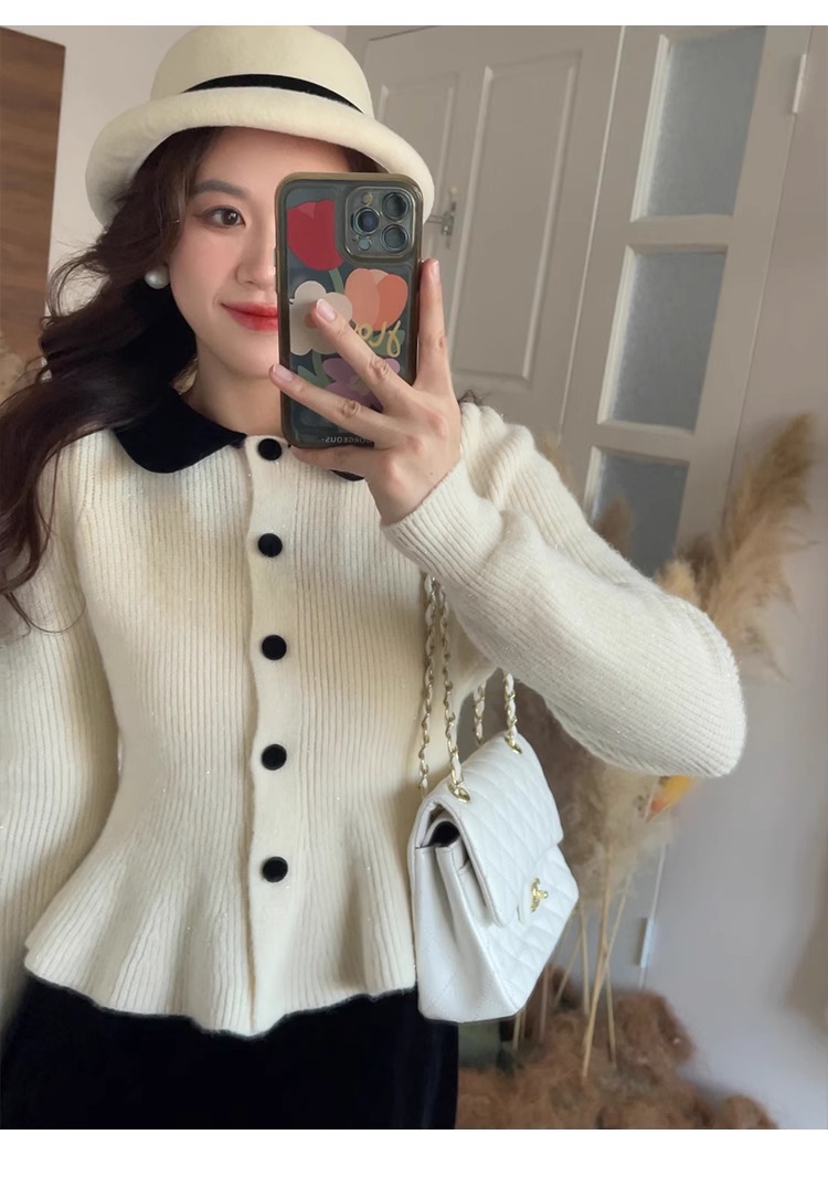 프랑스식 배색 POLO 칼라 스웨터 코트 여성 의류 봄 가을 2026 새로운 디자인 센스 슬림해 보이는 다용도 니트 오픈 가디건