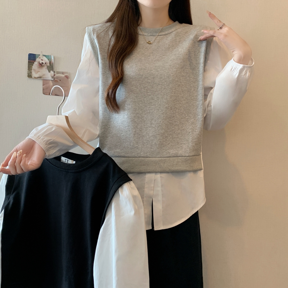 실사 2026 이른 봄 빅 사이즈 여성 의류 루즈핏 슬림해 보이는 맨위 캐주얼 패치워크 긴팔 후드티