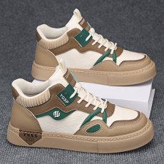 批发2024秋季新款男士<b class='q'>休闲</b>皮革拼接板鞋时尚潮搭户外运动平底系带男鞋