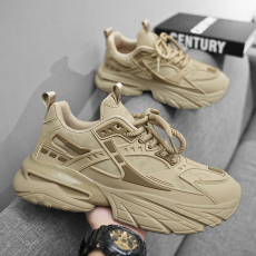 批发皮面爆米花底跑步运动潮鞋时尚低帮系带增高休闲老爹鞋秋<b class='q'>冬</b>季男鞋