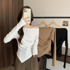 批发外贸小众长袖<b class='q'>T</b><b class='q'>恤</b>女春新款美式不规则别致上衣辣妹修身百搭打底衫