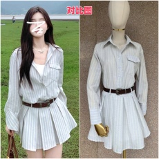 批发原相机实拍遐想条纹<b class='q'>连衣裙</b>小个子气质收腰显瘦高级感老钱风裙