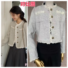 批发<b class='q'>蕾丝</b>拼接复古小香风米色外套法式气质修身设计感开衫独特短上衣女