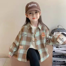批发<b class='q'>女童</b><b class='q'>格子衬衫</b>2024新款初早秋季洋气穿搭外套儿童春秋装长袖衬上衣