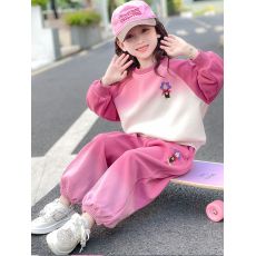 批发<b class='q'>女童</b>宝宝<b class='q'>韩</b>版渐变色套装中小童春秋新款洋气卡通卫衣束脚裤两件套