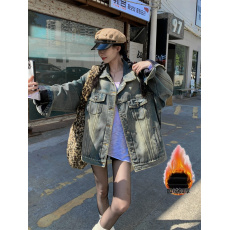 批发实拍~加绒加厚时尚宽松夹克女<b class='q'>街头</b>复古高级美式炸街牛仔外套女