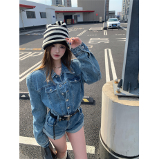 批发蓝色<b class='q'>牛仔</b>连体裤女春秋季酷辣复古显瘦阔腿高腰连身<b class='q'>短裤</b>