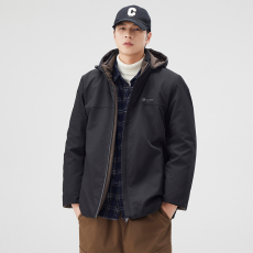 批发实拍冬季新款户外休闲夹克夹棉防风连帽棉衣时尚潮流百搭棉服外套