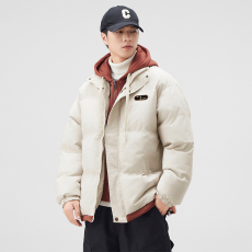 冬季潮牌假两件棉衣男加厚保暖御寒棉袄外套连帽百搭羽绒棉服