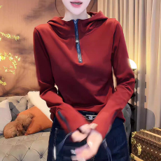 批发欧货半拉链连帽长袖<b class='q'>卫衣</b>女2026春秋新款时尚百搭显瘦套头帽衫上衣