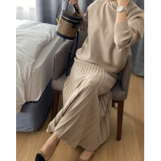 批发<b class='q'>韩国</b>26春新气质好质量加厚套头针织衫+百褶<b class='q'>长裙</b>两件套装