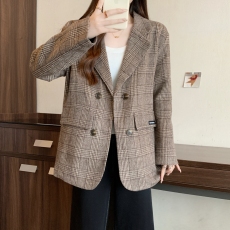 批发实拍冬装夹棉加厚双面羊绒大衣小个子格子<b class='q'>西装</b>呢外套