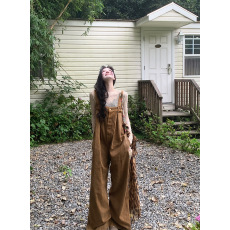 批发实拍实价  背带裤新款<b class='q'>女</b>春秋阔腿裤子休闲宽松+<b class='q'>蕾丝</b>内搭上衣