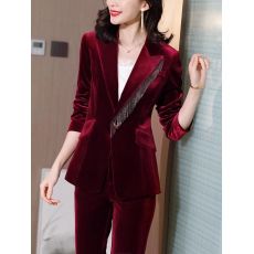 批发红色丝绒西装外套女高端职业气质高级感主持人正装金丝绒西服<b class='q'>套装</b>