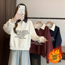 批发实拍2026春装新款胖mm大码女学院风加绒加厚字母外穿卫衣上衣