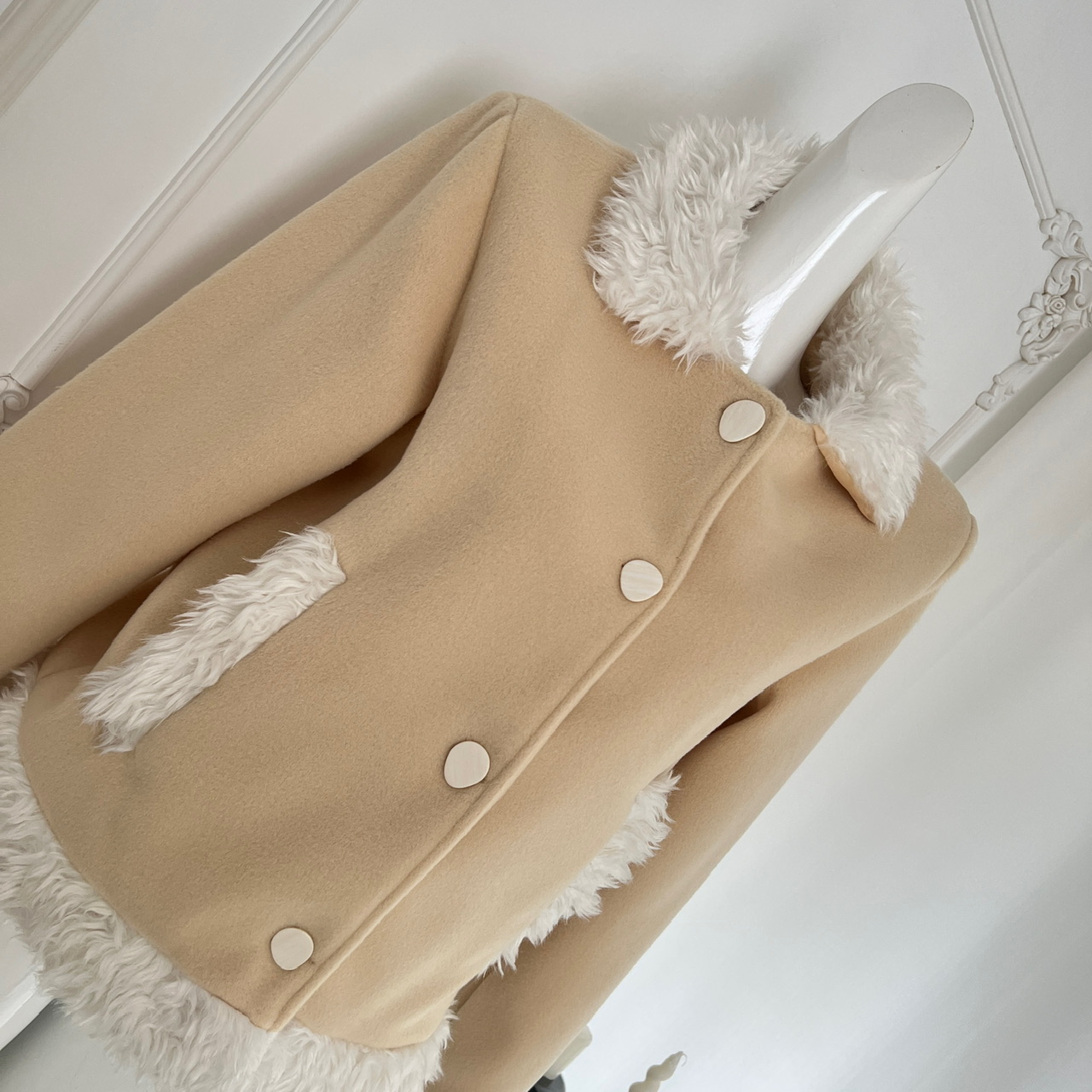 TIDE STUDIOS Sød vindgul plys uldfrakke til kvinder i efterår og vinter, unikt design, varm cardigan_voghion.com