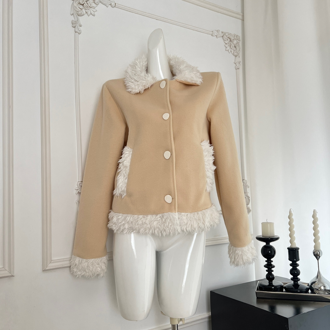 TIDE STUDIOS Sød vindgul plys uldfrakke til kvinder i efterår og vinter, unikt design, varm cardigan_voghion.com