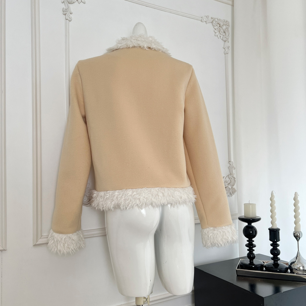 TIDE STUDIOS Sød vindgul plys uldfrakke til kvinder i efterår og vinter, unikt design, varm cardigan_voghion.com