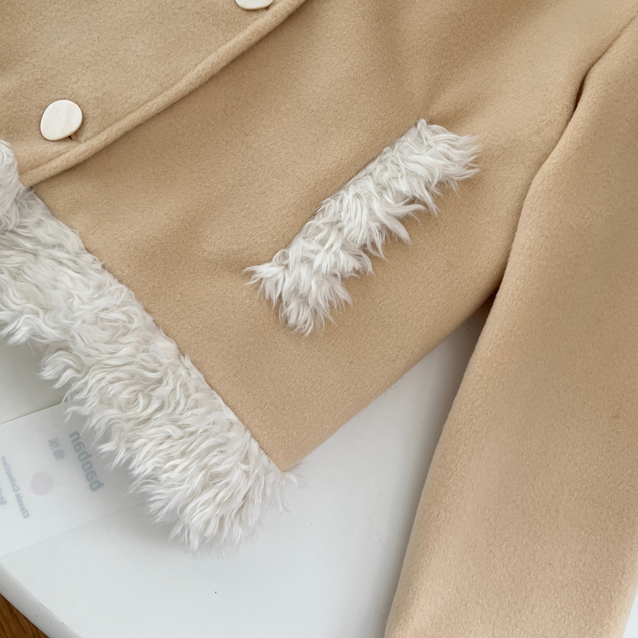 TIDE STUDIOS Sød vindgul plys uldfrakke til kvinder i efterår og vinter, unikt design, varm cardigan_voghion.com