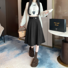 批发实拍秋冬新款高腰显瘦宽松型半身中长裙伞裙洋气<b class='q'>百搭</b>毛呢半身裙