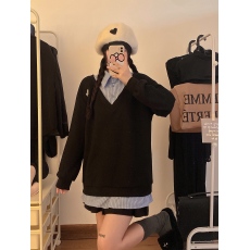 批发实拍～大码胖mm假两件衬衫设计感学院风卫衣宽松慵懒休闲上衣女