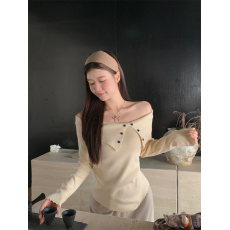 批发实拍特价 不减价 法式小众<b class='q'>一字肩</b>针织衫女设计感气质小香毛衣小衫