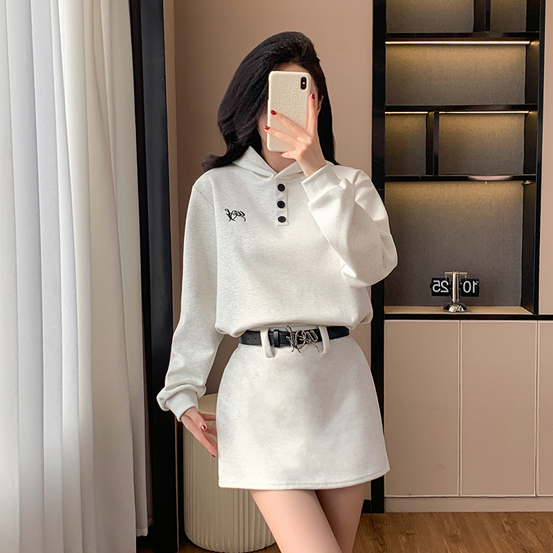 MY13616# 新款通勤学院风针织连帽卫衣裙女秋女裝貨源服裝批發