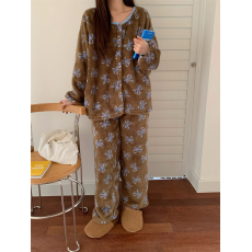 批发实拍实价 INS冬季韩系加厚双面<b class='q'>绒</b>蝴蝶结家居服<b class='q'>睡衣</b>套装