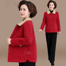 批发官图中年妈妈冬装外套2025新款皮毛一体上衣<b class='q'>中老年</b>女毛呢大衣秋冬