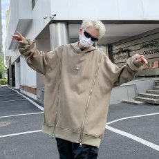 批发时尚双拉链连帽卫衣男秋冬高街金属感情侣外套小众镂空设计帽衫潮