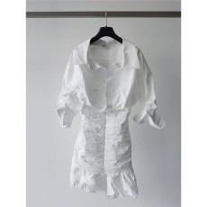 批发<b class='q'>清仓</b>捡漏~专柜撤回尾单外贸女装性感褶皱鱼尾白色衬衫洋装子女