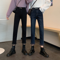 批发实拍 <b class='q'>大码</b>女装秋冬加绒加厚牛仔裤百搭显瘦直筒保暖打底靴裤