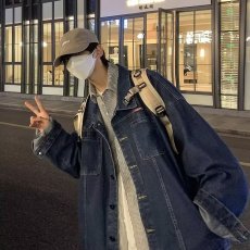 批发外套男设计感小众原创设计美式高街高级感痞帅大码印花牛仔夹克秋