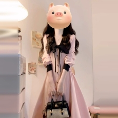 批发娃娃领法式气质小香风长袖连衣裙女2026高级感穿搭粉色衬衫裙